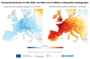 Temperatur-Anomalien Mai 2026 in Mitteleuropa